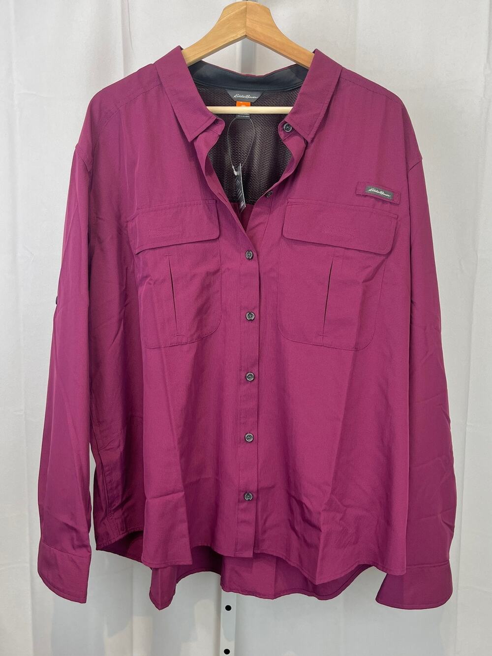 NWT EDDIE BAUER Guide Field Shirt Long Sleeve Button Up Wine Purple Red 2XL Plus